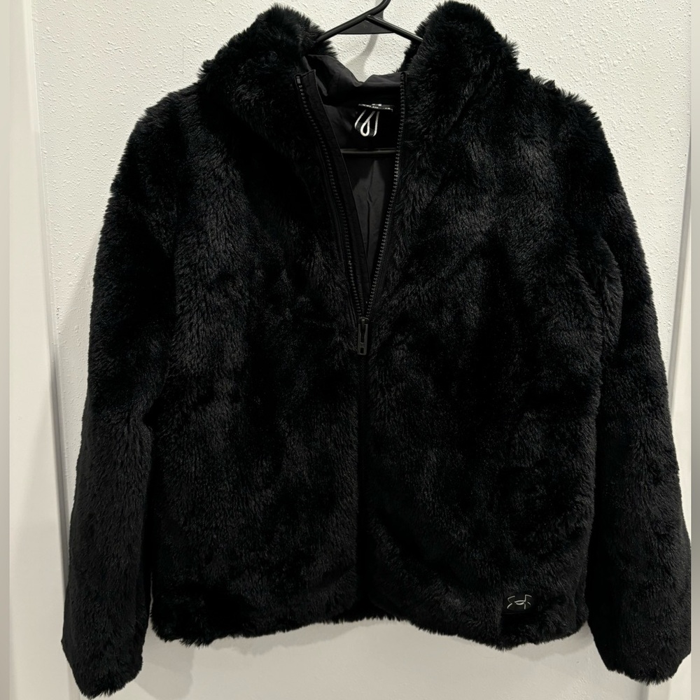 Girls' Under Armor Cozy Fur Zip-Up Black Hoodie Jacket Size YXL Youth XL